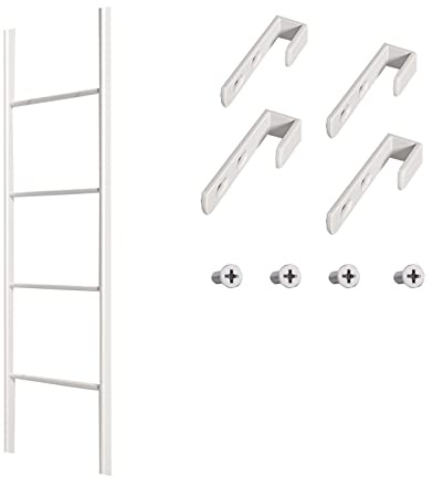 Verstellbare Etagenbettleiter aus Metall für Schlafzimmer und Wohnmobil, 4-stufige Ersatz-Leiter mit Haken, weiß, langlebiges und platzsparendes Design