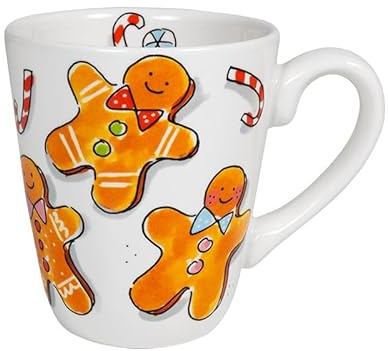 Blond Amsterdam Taza navideña 0,35L con diseño de muñecos de jengibre, ideal para chocolate caliente, cappuccino o té en invierno y perfecta para decorar tu mesa festiva
