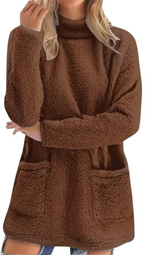 Générique Överdimensionerad damtröja med rund hals - extra stor storlek utan huva enfärgad tröja med två fickor toppar långärmad sweatshirt mode toppar långärmad tröja, kastanj, M