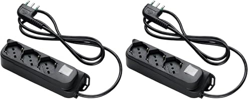 Fanton S.P.A. 47461 Multipresa OMEGA ciabatta nera 3 prese bipasso 16A - cavo 1,5 m. - spina a squadra grande italiana - scarpetta+ interruttore bipolare luminoso banca made in italy (Confezione da 2)