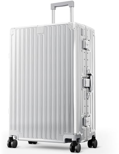 ALPHA CAMP Koffer Größe XL Reisekoffer Leicht Hartschalenkoffer Polycarbonat 98L Luggage Suitcase mit Rollen TSA Schloss & Aluminium Rahmen Handgepäck 49 * 30 * 76cm Silber