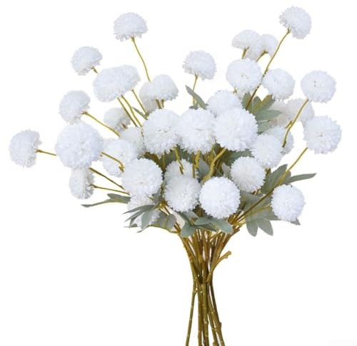 10 bolas de crisantemo de seda para centros de mesa de boda, decoración de oficina en casa, eventos, material de diseño floral (blanco)