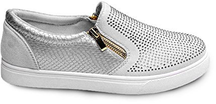 shelikes Womens Diamante Slip On Trainers UK 3-8 (UK 5, Grey)