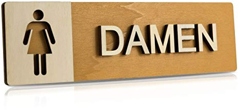 Manschin-Laserdesign WC Schild Echtholz Holz Edel Piktogramme Toilette Toilettenschilder Türschild Damen Herren (WC Damen)