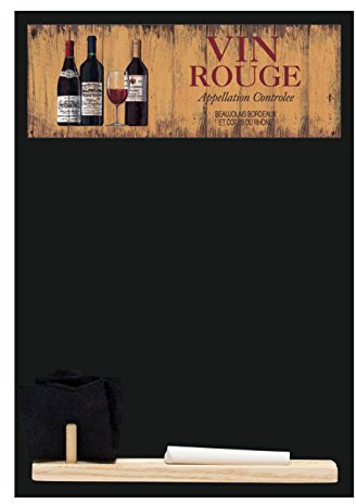 Chalkboards UK HCB007 Vin Rouge' Small Memo Black Chalkboard/Blackboard/Kitchen Chalk Board with Tray, Piece of Chalk & Felt Eraser, Wood, 29.7 x 20.7 x 1 cm