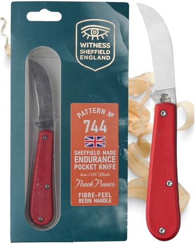 UK Legal Folding Pocket Knife – Endurance Peach Pruner 6cm 420H Stainless Steel Blade, Red Handle, EDC for Camping, Gardening, Farming, Bushcraft, Hiking – Handcrafted in Sheffield