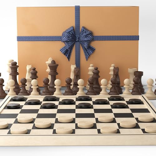 Big Game Hunters 2-in-1 Schach- und Dame-Set aus Holz, langlebige Kiefernstücke, tragbares 30 x 30 Brett