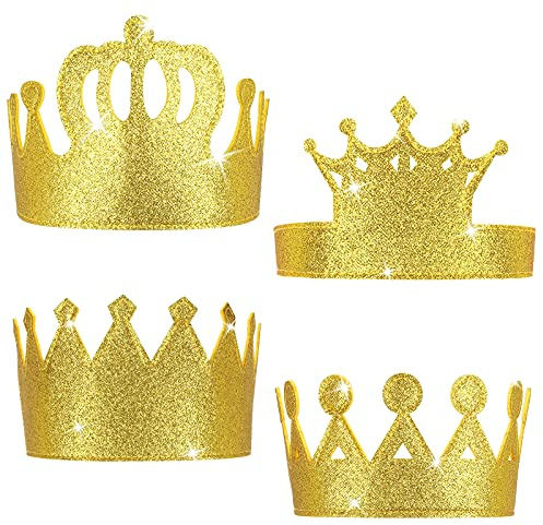 Tatuo 4 Pcs Gold Felt Crown for Kids Birthday King Crowns for Boy Prince Princess Gold Crown Felt King Queen Crowns Hat Cap for Boy Birthday Celebration Costume Cosplay Party Supplies