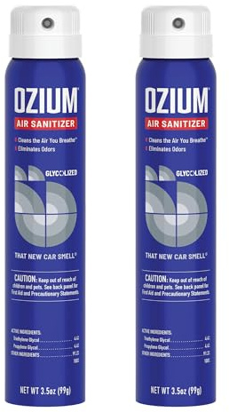 Ozium 3.5oz Air Sanitizer Spray & Odor Eliminator for Homes, Cars, Offices and More, New Car Smell, (Pack of 2)