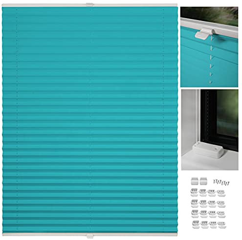 metablo Plissee nach maß Plissee mit Bohren 22 Farben Schalosien Fenster innen Faltrollos für Fenster Sicht- und Sonnenschutz Rollo für Fenster mit Bohren Türkis B: 30-40 cm, H: 101-150 cm