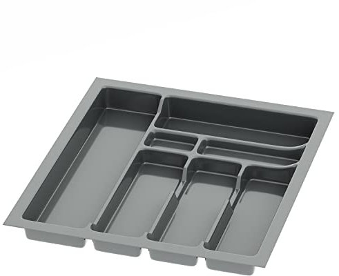 Sossai range-couverts Divio pour tiroirs de 50 cm de large, 43x49 cm – découpable, 7 compartiments, anthracite, bac à couverts en plastique pour tiroirs