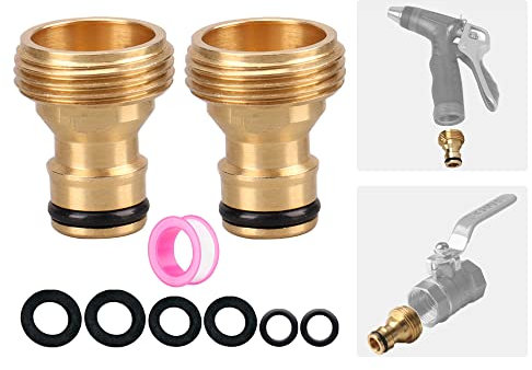 2 Pack Garden Hose Spray Gun Connector, 3/4 inch Brass Male Threaded Connector Adapter, Garden Water Hose Pipe Nozzle Quick Connect Adapter Fitting, Female Threaded Tap