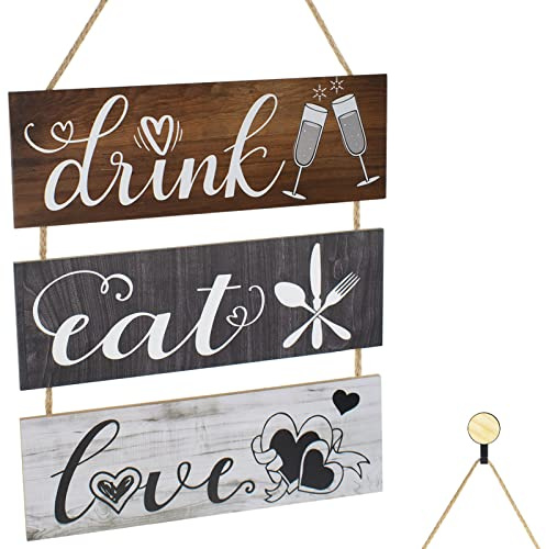 XIACIBDUS Placa de cocina de madera rústica para pared de cocina con gancho, decoración de pared de cocina primitiva para cocina, comedor, bar, cafetería