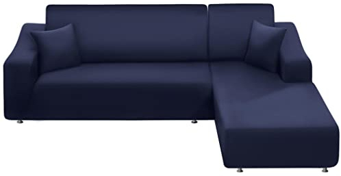 NAISI Couch Cover L Shape 2 Pieces Sofa Cover Soft Stretch Slipcovers with 2pcs Pillowcases Furniture Protector Sectional Couch Covers 3 Seater + 3 Seater(Navy)