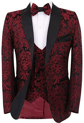 Boys Floral Tuxedo Suit Embroidered Wedding Prom Performace Party 6 Piece Set