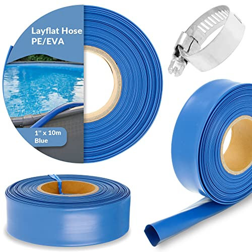 Flachschlauch Gartenschlauch 1 Zoll 10 Meter mit Schlauchklemme Polyethylen Schlauch-Set Stahl-Schlauchklemme zum Anschluss an Tauchpumpen Flexibler Schlauch