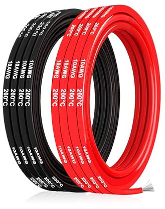 Cable de silicona,Cable electrónico de silicona-5,3mm² 10AWG-Cable eléctrico súper flexible de 5m(2.5m negro y 2.5m rojo),ideal para modelos a control remoto,electrodomésticos y mucho más.