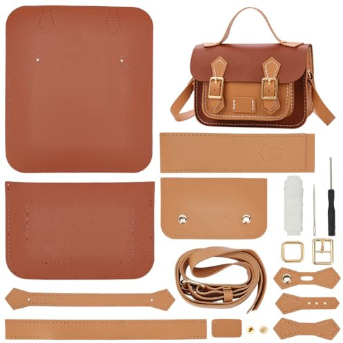 WADORN DIY Crossbody Bag Making Kits, PU Leather Shoulder Bag Sewing Set with Instruction Handmade Satchel Handbag Making Kit Purse Sewing Kit for Women Handicraft Gift, 18x7x12cm(Brown+Khaki)