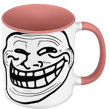 Tasse, Farbe Premium Qualität, Rosa – Troll Face Ugly Fun Meme Internet Witz – Tasse mit Henkel und farbigem Innenfutter