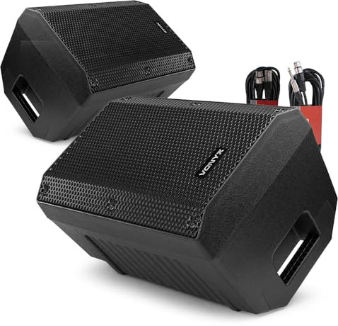 VONYX VSA08BT 8-Inch Active Foldback Stage Monitor Speaker Pair with Bluetooth, Flexible XLR to Jack & Balanced XLR Cables - Ideal for Live Performances & Events