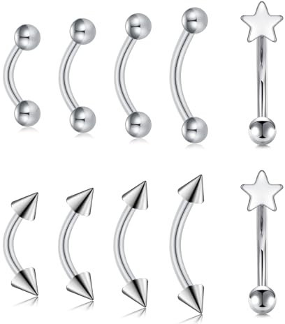 MODRSA 16G Curved Barbell Augenbrauenpiercing Lippenpiercing Silber 6/8/10/12mm Chirurgenstahl Daith Piercing Lippe Augenbrauen Helix Rook 10stk