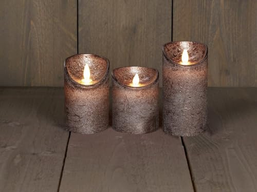 Coen Bakker 3er Set Kerze LED Echtwachskerze 10 cm + 12,5 cm + 15 cm Kerze Ø 7,5 cm viele Farben mit Timer flackender Docht Wachskerze Kerzen, Farbe:Bronze