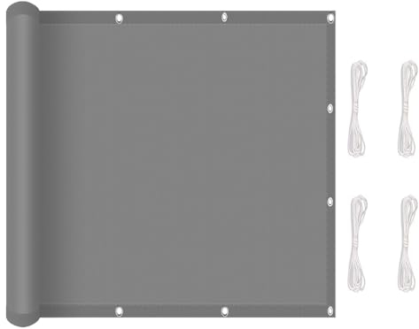 Sonnensegel 4.1 x 4.3 m Wasserdicht Sonnendach mit Ösen, Seil PES Polyester UV Schutz Ohne Bohren für Balkon Garten Terrasse, Hellgrau