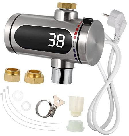 Homoyoyo Grifo Eléctrico Instantáneo De Agua Para Cocina, Acero Inoxidable Con Pantalla Led Digital, Calentador De Agua Caliente Rápido, Sistema Sin Tanque, Uso Doméstico, 1 Unidad