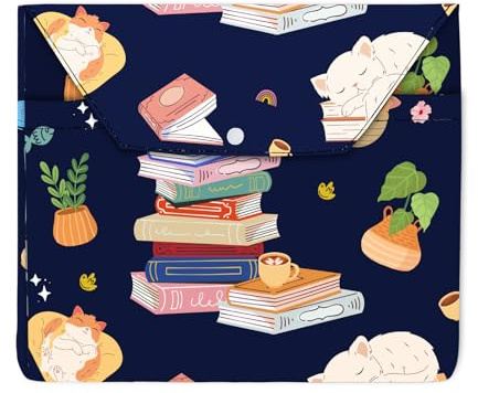 NICENEEDED Linda Portada de Libro de Gatos, Funda de Libro con Botón, Estuche para Libros Lavable Y Resistente Al Agua con Protector de Libros Azul para Libros de Bolsillo