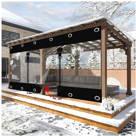 Transparente Planen-Seitenpaneele in individueller Größe, wasserdicht und UV-beständig, auf Bestellung gefertigt, für Terrassen, Veranden, Bildschirme, Zimmer, Pavillons, schwarz, 2,3 m x 10 m