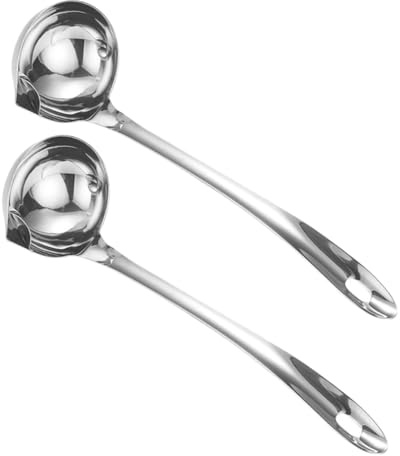 Louche à Soupe Inox 2 Pièces en Acier Inoxydable, Argenté | Cuillere A Soupe Inox, Séparation de Graisse, Compatible Lave-vaisselle, Facile à Nettoyer