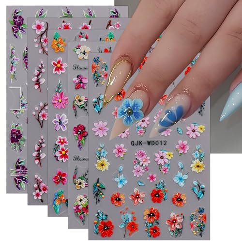 JMEOWIO Flores Pegatinas Para Uñas 6 Hojas Autoadesiva Nail Art Stickers Decoración