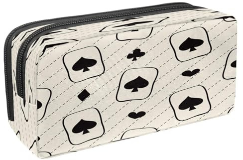 VAPOKF Federmäppchen, Federmäppchen, Schüler-Schreibwaren-Tasche mit Reißverschluss, für Jungen und Mädchen, Schul- und Bürobedarf, Bulldozer, Traktorautos, Schwarze Cartoon-Spielkarten, 2.3x8.2x3.9in
