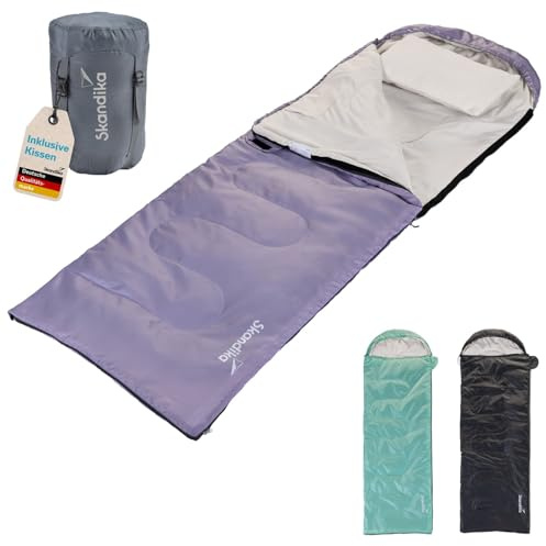 Skandika Deckenschlafsack Skye | Schlafsack 3 Jahreszeiten, mit Kissen, koppelbar, 220 x 75 cm, 250g/m² Mikrofaserfüllung, Innentasche, waschbar | Schlafsäcke Outdoor