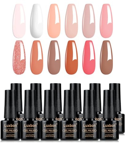 Luxbon 12 pcs Gel Nail Polish Set - Spring Colour Set Long Lasting Gel Polish, uv led Soak Off Nail Art Designs Manicure Kit 002