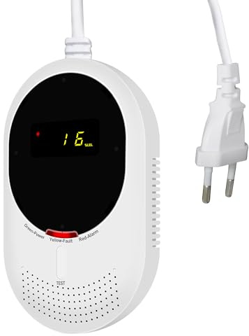 Scondaor Kombinierte Gas-und CO-Melder mit LCD, Kohlenmonoxidmelder CO-Warnmelder, Netzbetrieben EN 50291 & EN50194 Zertifiziert Gasmelder für Erdgas & LPG, Lebensdauer 5 Jahre (1 Stück)