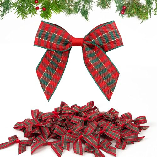 GEBETTER Fiocchi di Natale Rosso, Fiocco Decorativo per Albero di Natale Ghirlanda Fiocchi Decorazione Ornamenti Confezioni Regalo (48pz-5cm-Scozzesi)