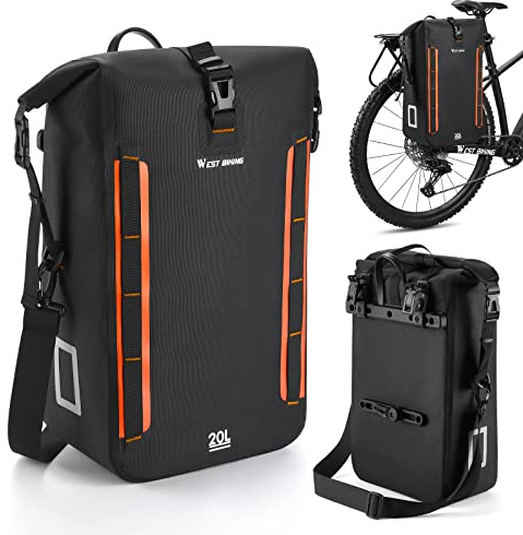 ICOCOPRO Fahrradtasche für Gepäckträger, 100% Wasserdicht Gepäckträgertasche, 20L Fahrradtaschen Gepäckträger mit Tragegriff Reflektierend, Fahrrad Tasche Hinten für E-Bikes MTB Rennrad (Orange)