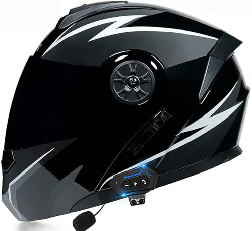 Kcolic Casco Moto Bluetooth, Casco Integrale Integrato Antiappannamento con Doppia Visiera, Casco Apribile, Casco Integrale Chiuso Omologato ECE per Risposta Automatica U,Large