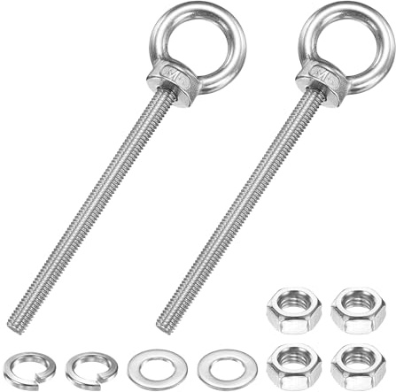 PATIKIL 2 Piezas Perno De Ojo M6 X 80mm Perno De Ojo Con Hombrero Plateado | Juego De Anillo De Elevación Roscado De Acero Inoxidable 304, Tuercas De Seguridad Y Arandelas Planas, Para Colgar