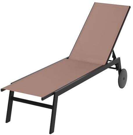 GIANTEX Sonnenliege mit Rollen, wetterfeste Gartenliege mit 6-Fach Verstellbarer Rückenlehne, Outdoor Liegestuhl für Garten und Poolbereich, bis 150 KG (Braun,1 Liege)