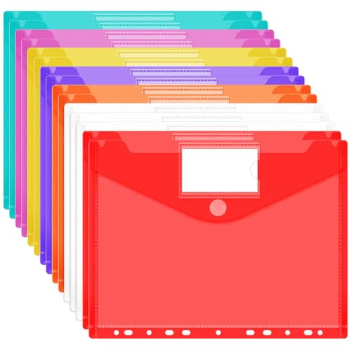Wosyoodo Dokumentenmappe A4 15er Set 7 Farben Dokumententasche Inklusive Klettverschluss Wasserdicht 11 Löcher Abheftbar mit Etikettentasche zur Dokumentenorganisation