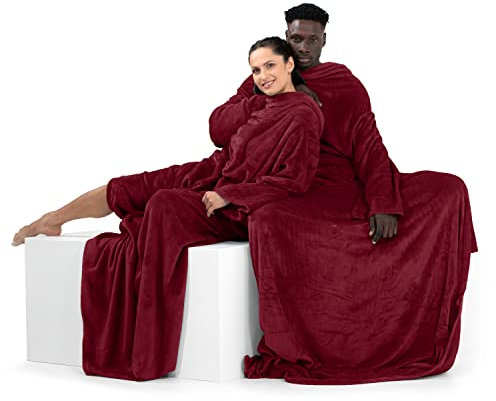 DecoKing Coperta con Maniche per TV in Microfibra e tasca Morbido Poliestere Bordeaux 150 x 180 cm Lazy