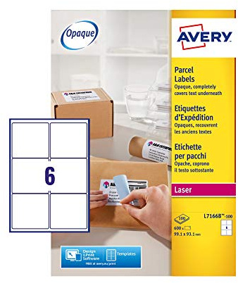 AVERY - 600 Étiquettes Expédition Autocollantes Ultra Opaques Personnalisables - Format 99,1 x 93,1 mm - Impression Laser