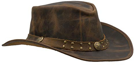 WALKER AND HAWKES - Leather Cowhide Outback Two-Tone Brisbane Hat - Autumn Brown - Medium (58cm)