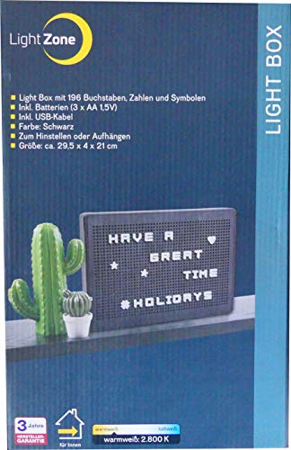 LED-Stecktafel/Light Box - 196 Buchstaben, Zahlen und Symbole für individuelle Leuchtbotschaften | Schwarz