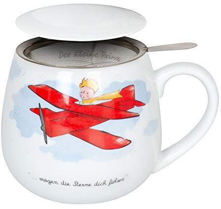 Könitz Der kleine Prinz Flugzeug Becher, Tasse, Teetasse, mit Sieb und Deckel, Porzellan, 420 ml, 11 5 143 2316