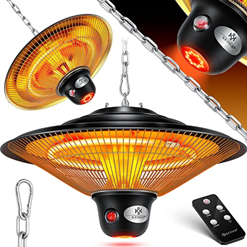KESSER® Riscaldatore radiante a soffitto con telecomando, Riscaldatore per patio, infrarosso, riscaldatore, radiatore a infrarossi, radiatore di calore, patio, radiatore al quarzo, potenza: 1500W