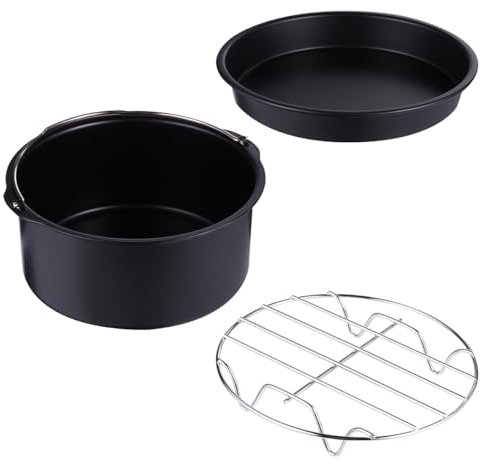 3Stk Airfryer Zubehör Set - Heißluftfritteuse Zubehör Mit Pizzablech, Backkorb Und Edelstahl-Dampfgestell (6 Zoll/16Cm) Für Vielseitige Küchenanwendungen