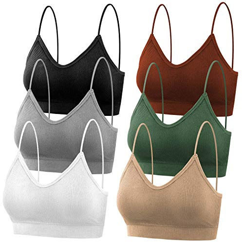 selizo Padded Bralettes & Sports Bras - 6 Pcs, V-Neck Cami Bando for Girls & Women, S-M